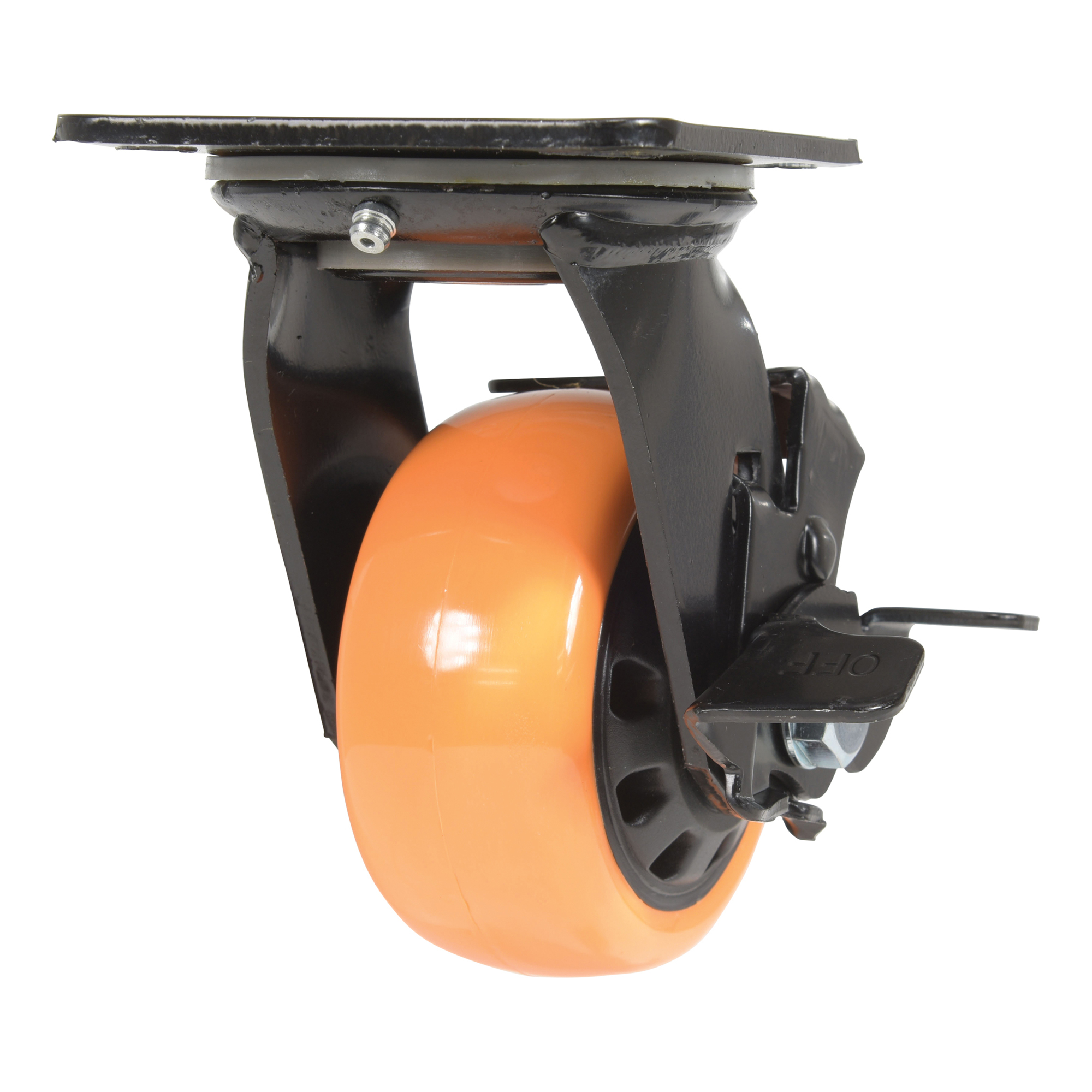 Vestil Polyurethane Swivel With Brake Caster 4 In. Diameter x 2 In. Width 594 Lb. Capacity Orange/Black